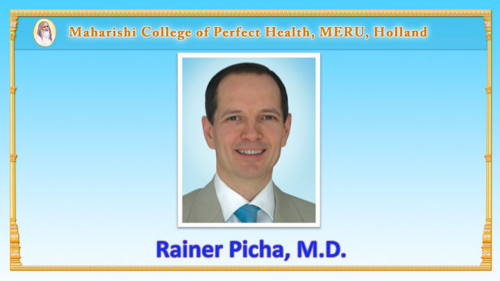 Slide03.jpg - Dr Rainer Picha, a medical doctor from Germany, worked closely the Dr Nader for many years doing research on the structure of the Veda in the human physiology. Dr Picha shared with the course that this discovery has not only changed the understanding of how the human physiology functions at its most fundamental level, but also has brought to light new approaches to maintain perfect health and address physical disorders.