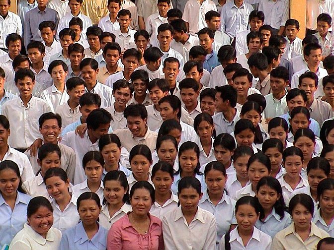 slide6.jpg - Some smiling faces of Maharishi Vedic University students in Cambodia. Four-year studies in the region comparing the well-being of students in other universities with MVU students show a rise of stress among students at other universities and an actual decline of stress levels in MVU students as they blossom through the Consciousness-Based programme.