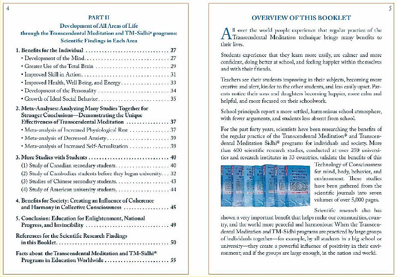 Slide03.jpg - 19 February 2011Table of contents for scientific research on Transcendental Meditation; Overview of booklet.