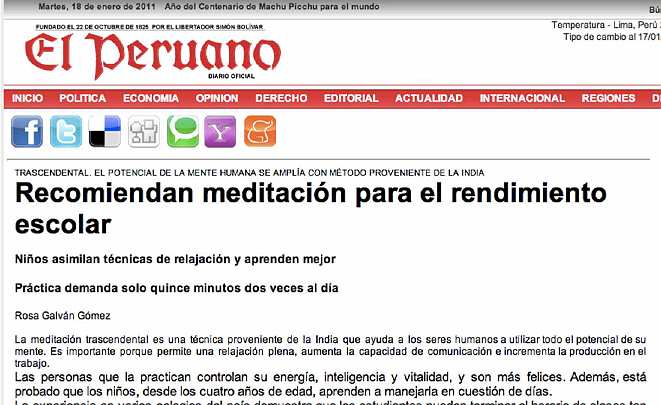 _father.jpg - A full page article appearing in El Peruano, the official newspaper of the Peruvian government, recommending the practice of Transcendental Meditation by all school children.