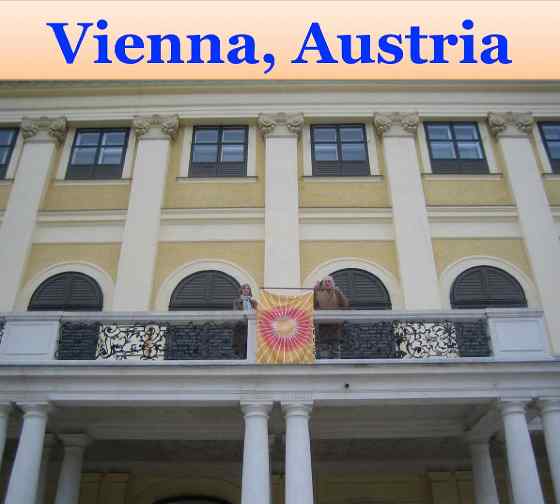 Austria1.jpg - Austria: Leaders of the Invincibility Centre in Vienna displayed the Flag of Invincibility on Victory Day.