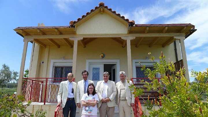 Greece-412.jpg - Georgia (front), a local administrator for the Transcendental Meditation Programme, showed Dr Morris and his hosts her Maharishi Vastu home that has the Aegean Sea to the East and is surrounded by an olive garden.