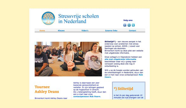 Holland3.jpg - The new website and Facebook page for Stress-free schools (Stressvrije scholen) in the Netherlands are based on Belgian sites. The attractive web pages have gained a lot of attention in anticipation of a video lecture by Dr Ashley Deans, Executive Director of the Maharishi School of the Age of Enlightenment in Fairfield, USA.
