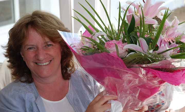 020Ire.jpg - 27 August 2014 Rose McCuen was honoured with a beautiful bouquet in recognition of her role in connecting with the great number of suppliers needed to complete the project, and for scheduling the deliveries of all the equipment.
