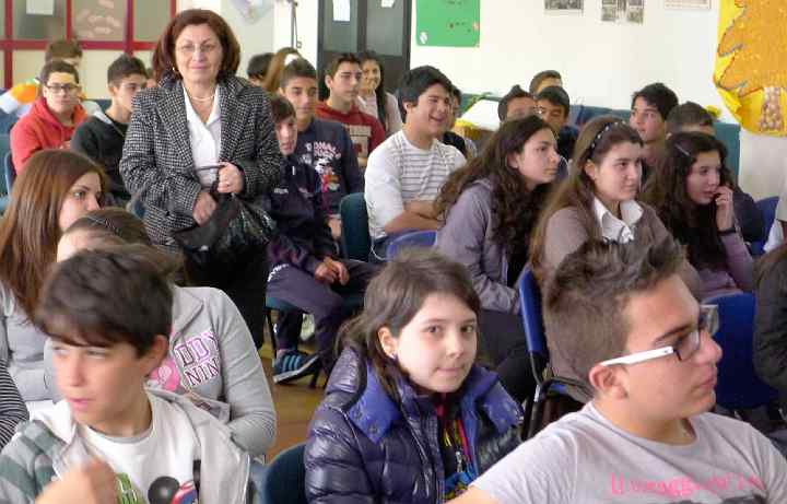 Italy-021.jpg - Students at the Edmondo de Amigas Institute, a middle school in Cantania, Italy, where Dr Mariano has been working with school administrators to promote Maharishi University of Management?s Consciousness-Based Education curriculum here and throughout Italy.