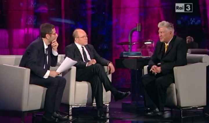 3LynchonTV.jpg - Dr David Lynch, International filmmaker and Director of the David Lynch Foundation was interviewed on Italian national television.