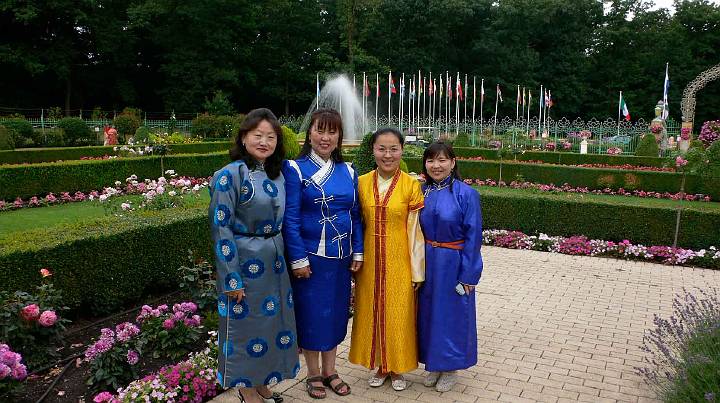04_Mongolia.jpg - Ladies in traditional Mongolian dress visit the gardens in MERU, Holland while attending the Consciousness-Based Education training course.