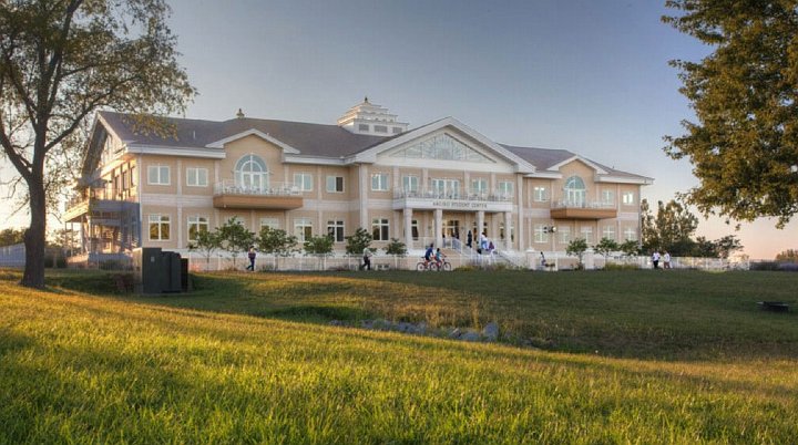 04_Bevan.jpg - At Maharishi University of Management great emphasis has been placed on Vastu, an ancient system of design and construction based on natural law. This building is the recently completed Argiro Student Center, a 48,000 square foot $8 million dollar state of the art building.
