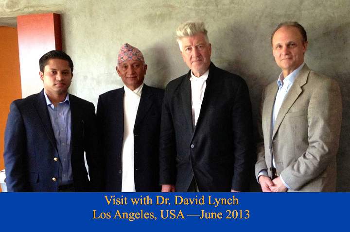 044.jpg - 29 July 2013Dr Brooks and Mr Baskota informed Dr Lynch, the founder of the David Lynch Foundation, of the latest projects to teach Transcendental Meditation in Nepali schools. One delegation member commented that Mr Lynch seemed very happy to hear the developments of the Nepal Maharishi Vedic Foundation.