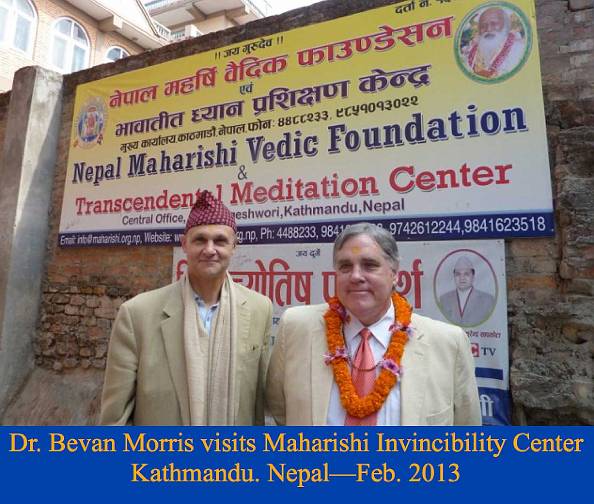 002.jpg - Dr Bevan Morris (right), President of Maharishi University of Management, USA visited the centre for the Nepal Maharishi Vedic Foundation with Dr Kingsley Brooks (left), an international administrator of the Global Country of World Peace who has responsibilities in Nepal.