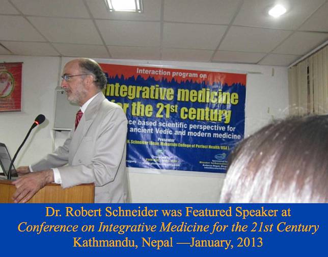 005.jpg - Dr Robert Schneider was the featured speaker at the Conference on Integrative Medicine for the 21st Century in Kathmandu, Nepal. This conference stirred interest in Nepal to build a college of integrative medicine.