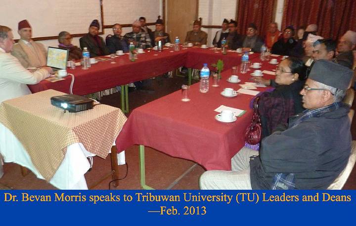 007.jpg - At the largest university in the Neoal, Tribuwan University, Dr Bevan Morris, President of Maharishi University of Management in the USA, attended a meeting with a group of faculty. A substantial number are keenly interested in Consciousness-Based Education, the basis of the highly successful educational system utilized at Maharishi University of Management.