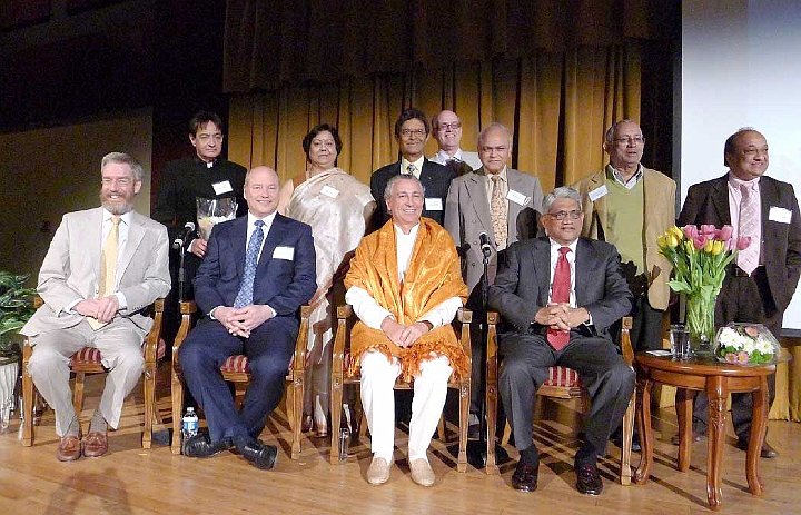 Image-72.jpg - After the Meadows Club lecture a group of supporters gathered with the delegation. In the front row from left are Dr Chancellor, Dr Hagelin, Dr Nader, and Dr Ayer.