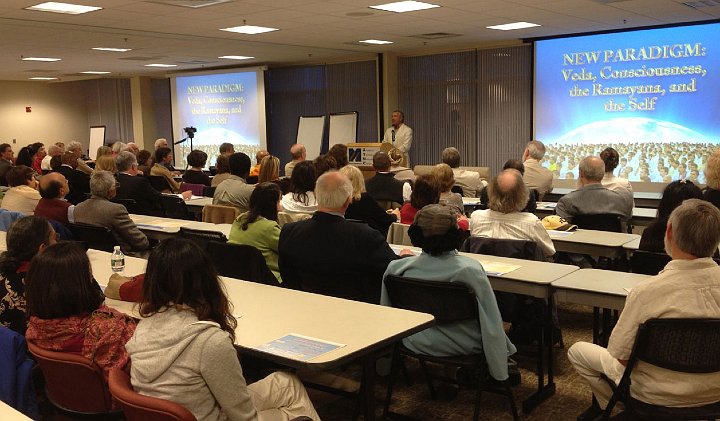 B01.jpg - At the University of Massachusetts, in the Boston area, three times the expected number attended Dr Nader?s 'A New Paradigm: Veda, Consciousness, the Ramayana, and the Self' presentation.