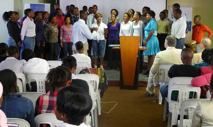 SouthAfrica190.jpg - At the Maharishi Institute Dr Morris held a series of meetings with students. At one of the meetings, the college choir sang of their appreciation for what Consciousness-Based Education has given them.