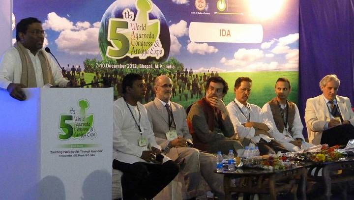 Slide03.jpg - One afternoon discussion group that included both Indians and internationals considered the topic of promoting Ayurveda in India as well as how to spread it around the world.