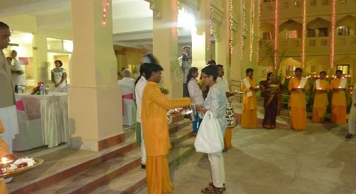 Slide12.jpg - A group of Maharishi Vedic Pandits as well as a group of experts in Maharishi?s advanced technologies of consciousness participate in Maharishi Vedic University at the new Centre.