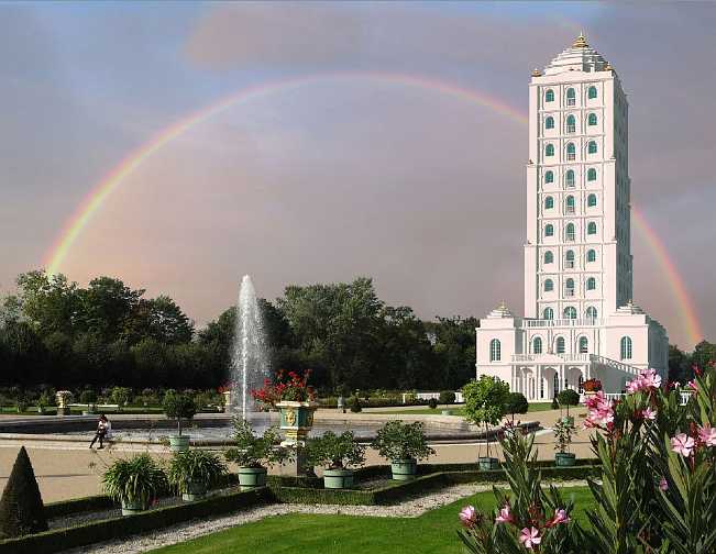 TOWER-2.jpg - 15 July 2013Plans for the Maharishi Towers of Invincibility include beautiful gardens, reflecting the timeless knowledge for raising all areas of life to their supreme value. The towers will delight visitors with 12 levels of exhibitions displaying the practical, scientifically-verified application of Maharishi's Vedic Science in key disciplines.