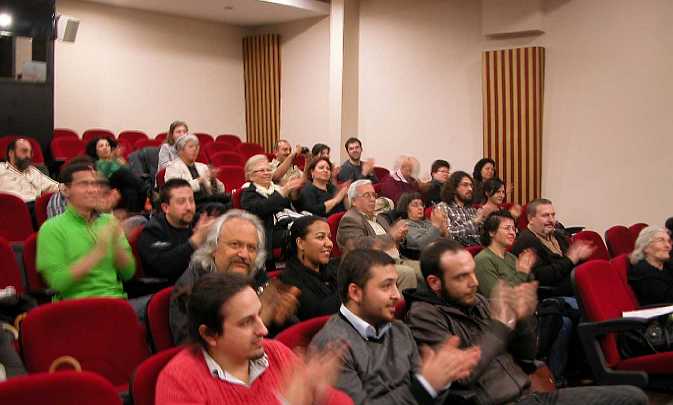 12-Izmir-Konak-3.jpg - Appreciative audience in Izmir, Turkey during an inspiring presentation of world news throughout the organization teaching the Transcendental Meditation Programme. At this time in Turkey, 52 participants took Maharishi Vedic Vibration Therapy and 60 took advanced techniques in the Transcendental Meditation Programme.