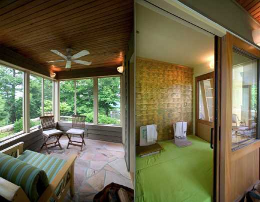 64.jpg - North Carolina, USA: On the left is the porch, also used for sleeping. On the right is the meditation room.