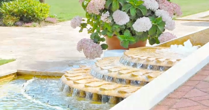 fountain.jpg - Fountains have a soothing, uplifting, and harmonizing effect on the atmosphere. A small body of water can be created to reflect and enhance the beauty the of the flowers and herbs growing near it, or to reflect the moon shining in the night sky.